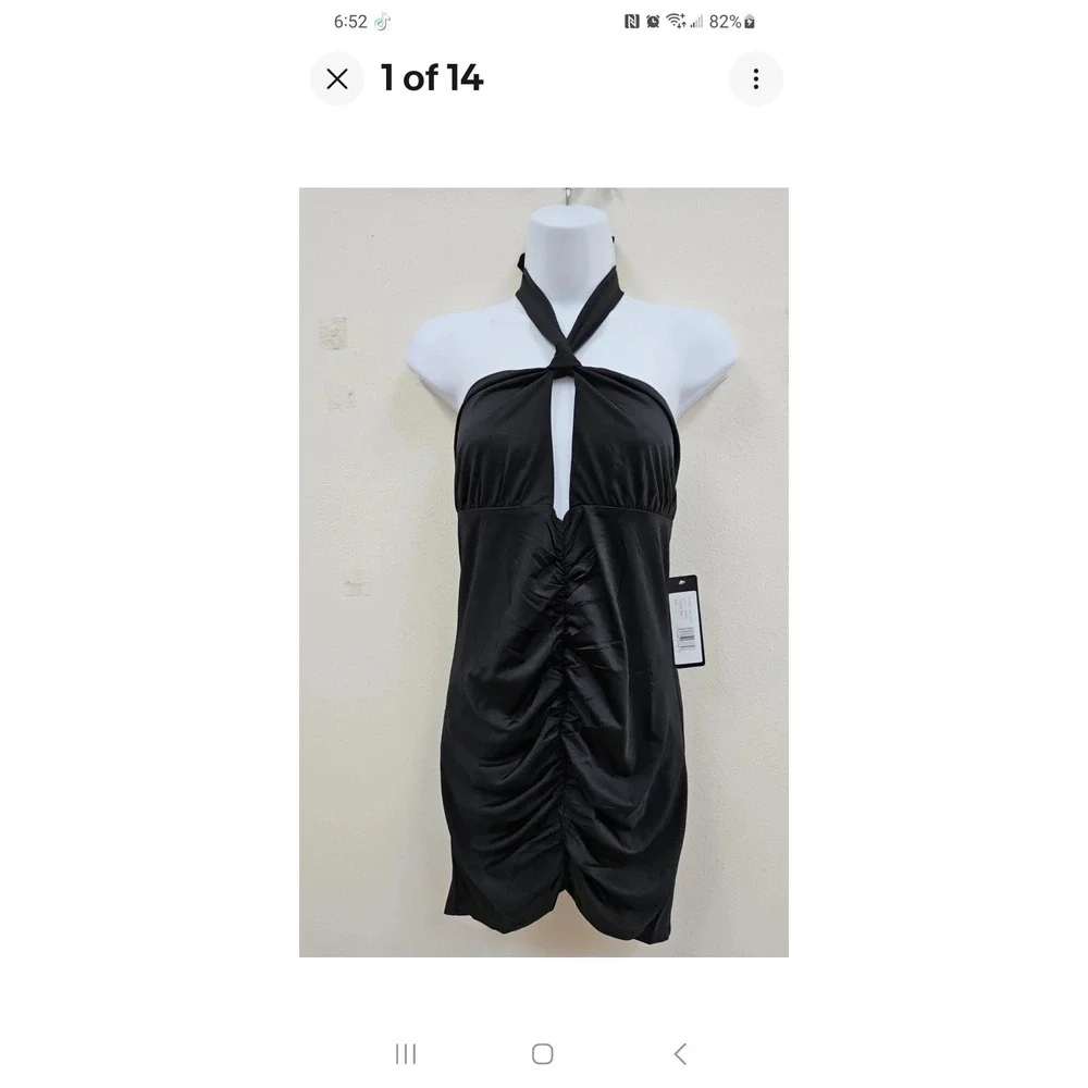 Bebe Mini Halter Sexy Short Black Dress Large Salt 1255 New With Tags - Picture 1 of 7
